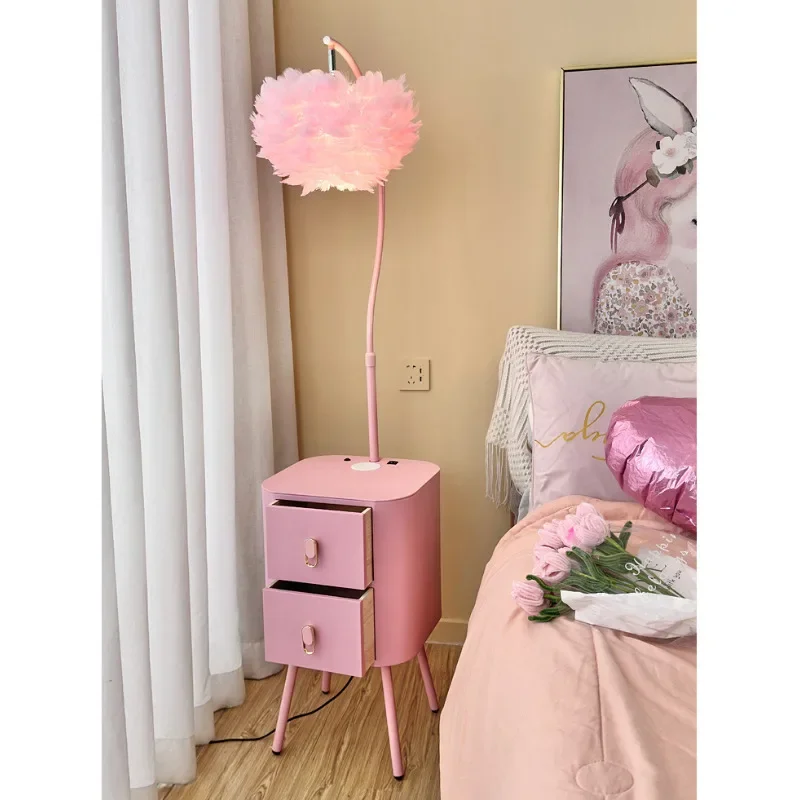 Pink Feather Led Floor Lamps for Living Room Sofa Side Remote Control Dim Standing Light Bedroom Bedside Cozy Atmosphere Lights