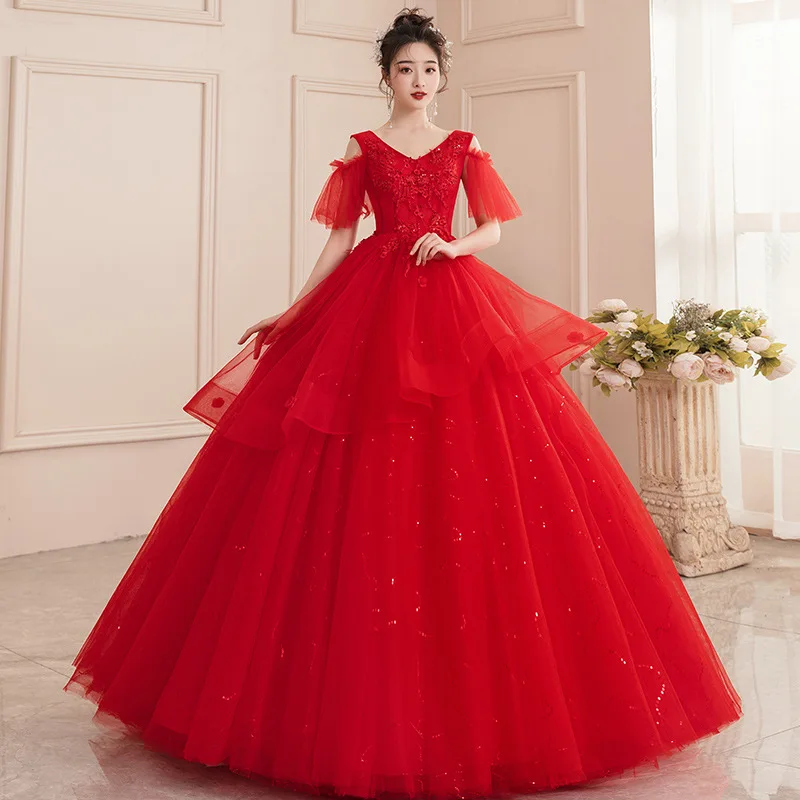 

Red Ball Gown Women Quinceanera Dresses Tulle Prom Birthday Party Gowns Formal Occasion Vestido De Noche Abenkleider