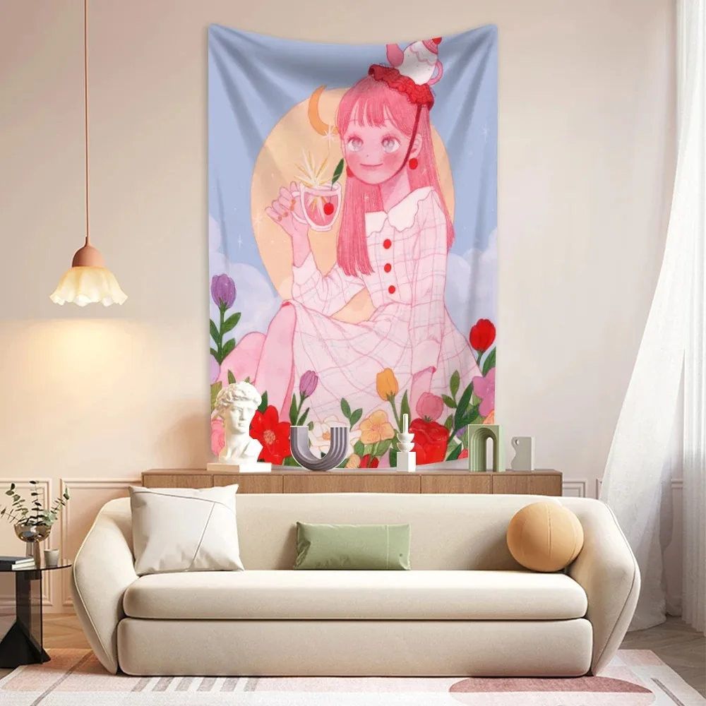 Anime Cute Girl Print Fashion Home Decoration Tapestry Living Room Bedroom Tapestry