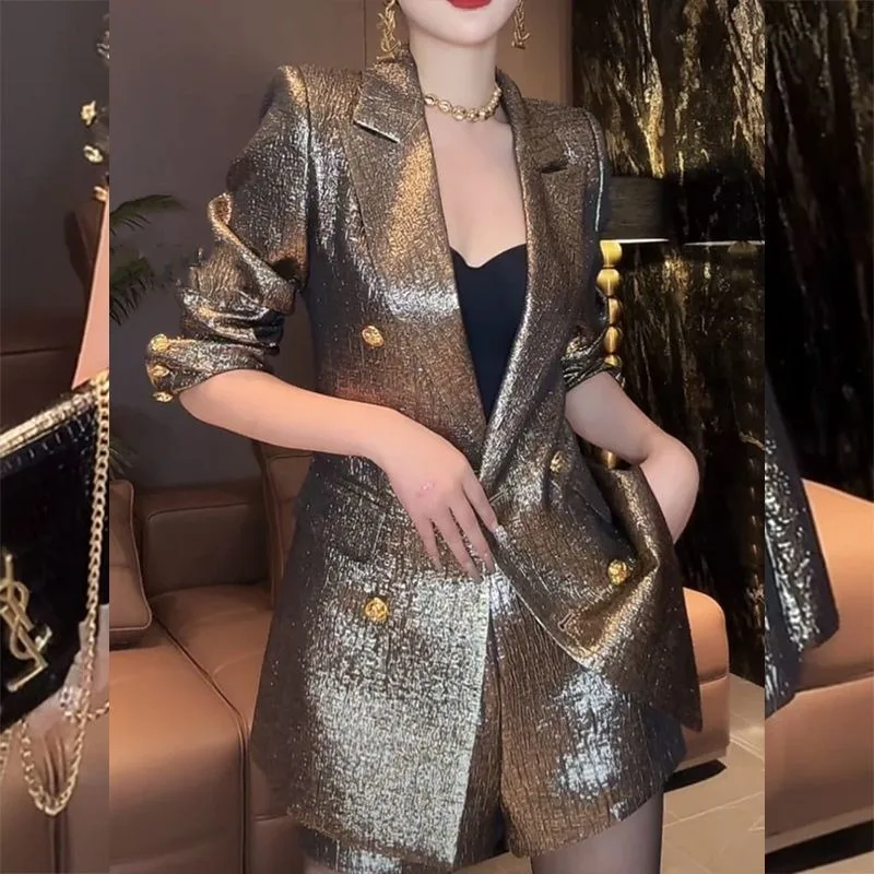 Solid Color Button Long Sleeve Cardigan Lapel Try Casual Commuting French Blazer Tops for Women