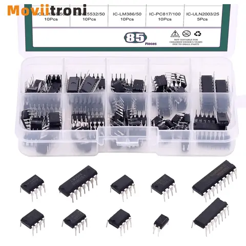 Kit di assortimento di chip per circuiti integrati da 85 pezzi 10 tipi, amplificatore operazionale doppio/quad serie LM, timer di precisione singolo