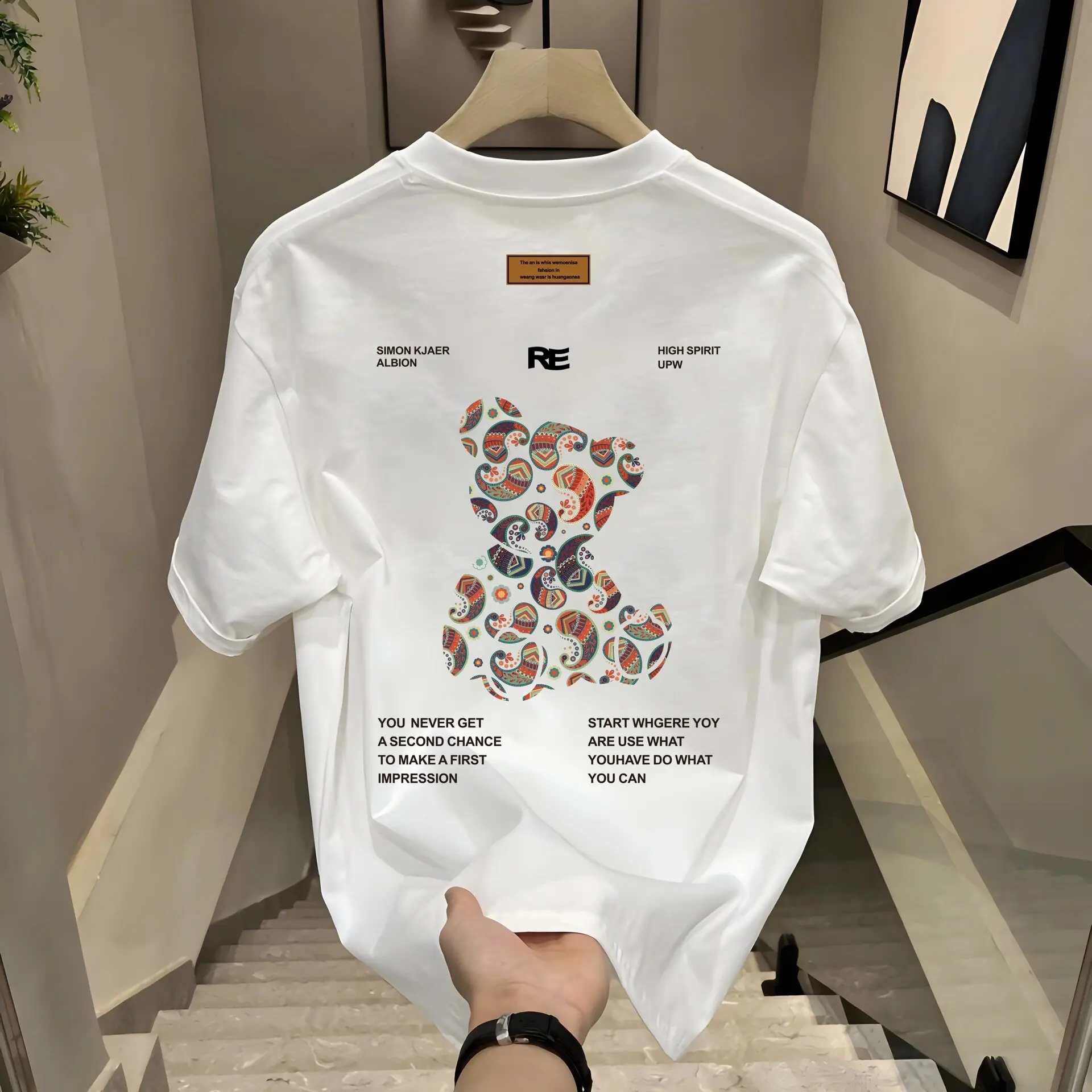 

Faionable Bear Print ort Sve T-irt ex Summer Top round Ne Youthful Trend Cotton 00% Loose Fit Casual Wear