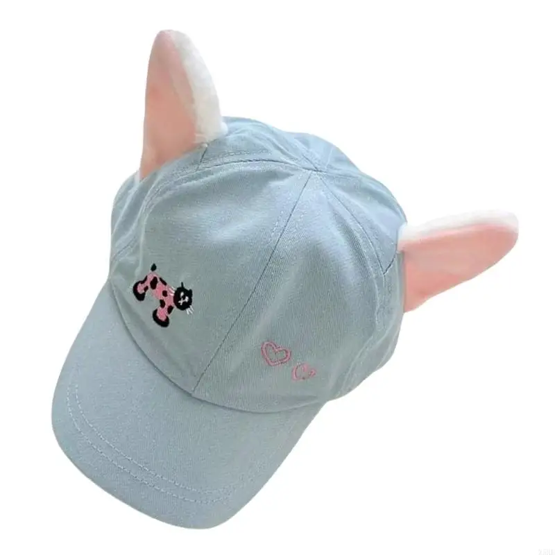 X5XE Cats Ear Adjustable Baseball Hat Women Embroidered Headwear Furry Ears