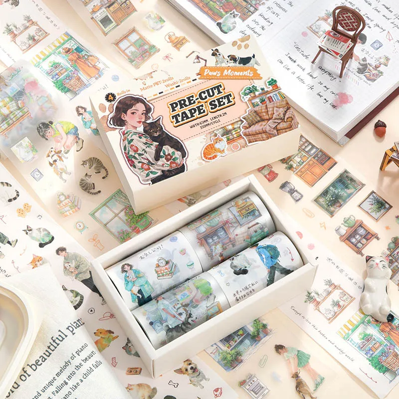 4 لفات/صندوق - سجلات INS الجميلة لقطع القوالب والورق والورق، شريط PET، يستخدم لتزيين مواد الحساب اليدوي