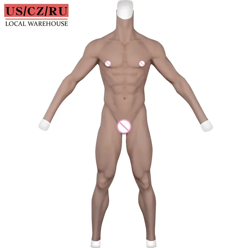 Crossdressing masculino falso músculo terno completo bodysuit falso homem músculos silicone falso peito cosplay trajes prótese de silicone calças