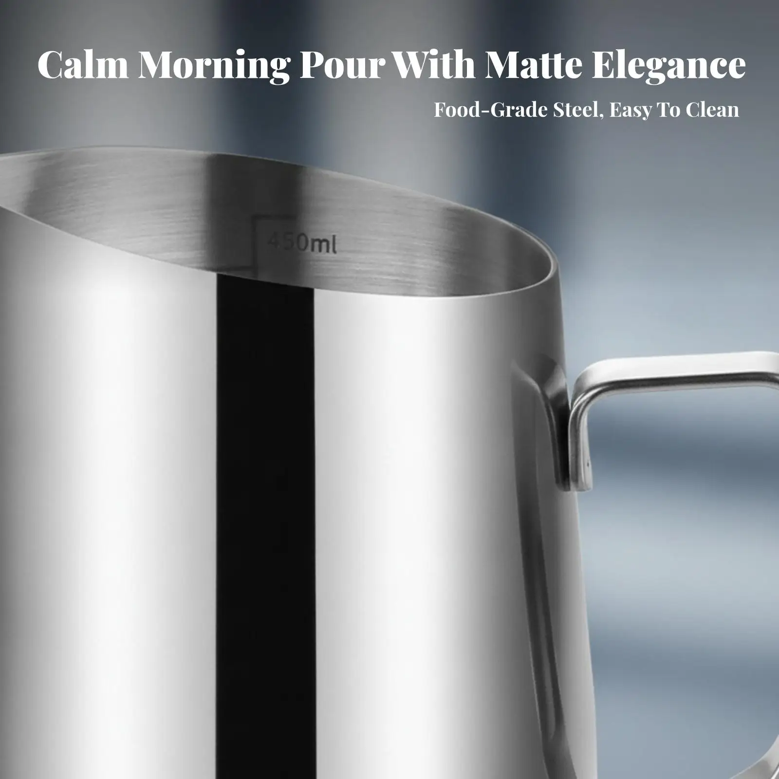 Elegant Stainless Steel Coffee Milk Pitcher with Slanted Spout for Barista Level Pouring Control and Foaming Milk
