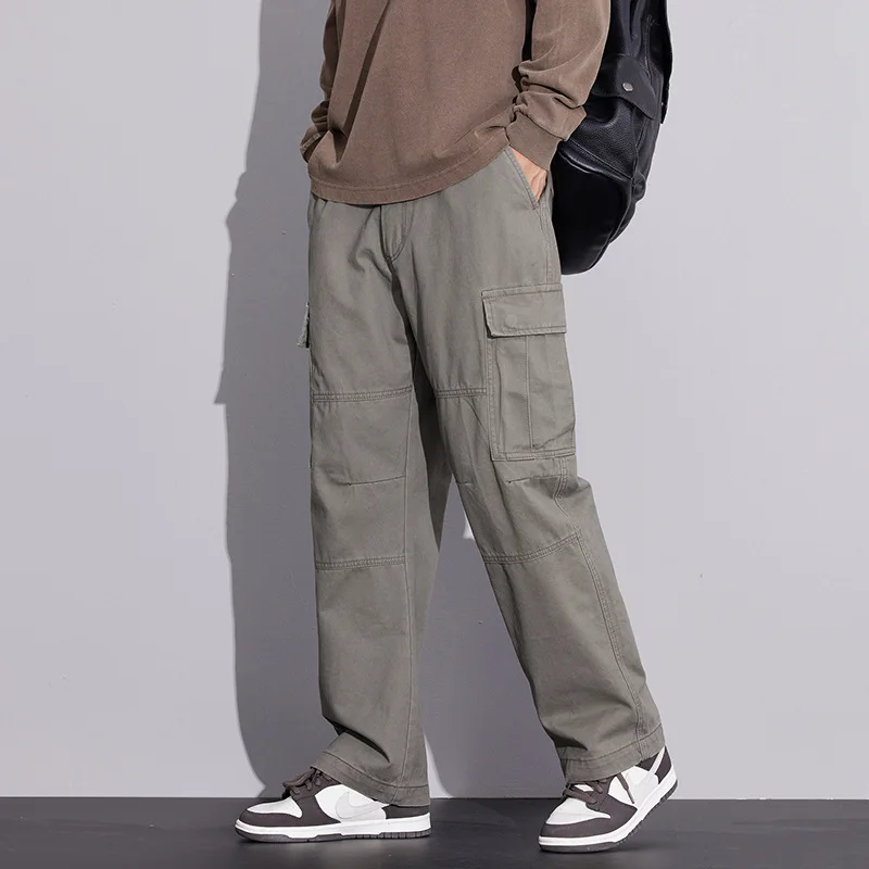 2025 Four season new men's loose straight tube American fashion trend brand youth solid color casual versatile workwear pants