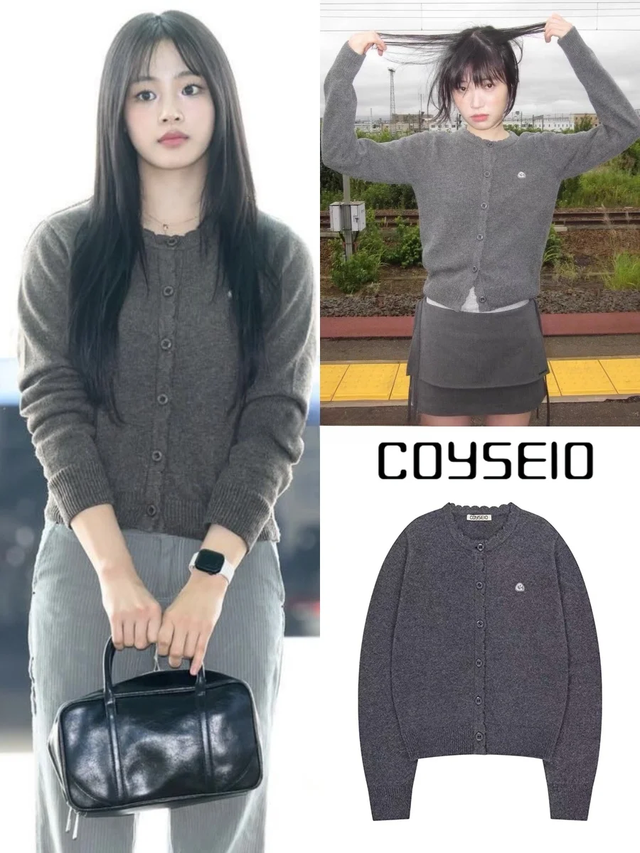 

Кардиган Coyseio 2024 с круглым вырезом, вязаный, шерстяной, на пуговицах с цветочным узором, с кружевной отделкой, приталенный, с длинными рукавами, однотонный, в повседневном стиле