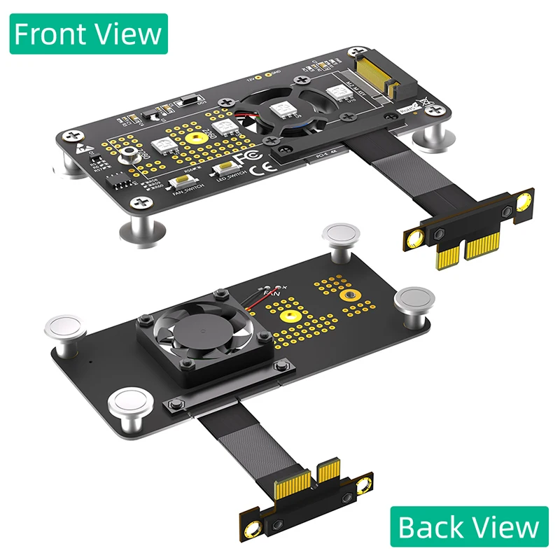 10CM M.2 NVME to PCIE X1 Extension Cable PCI Express 3.0 1X to M Key Converter Riser Board with Cooling Fan RGB LED Magnetic Pad