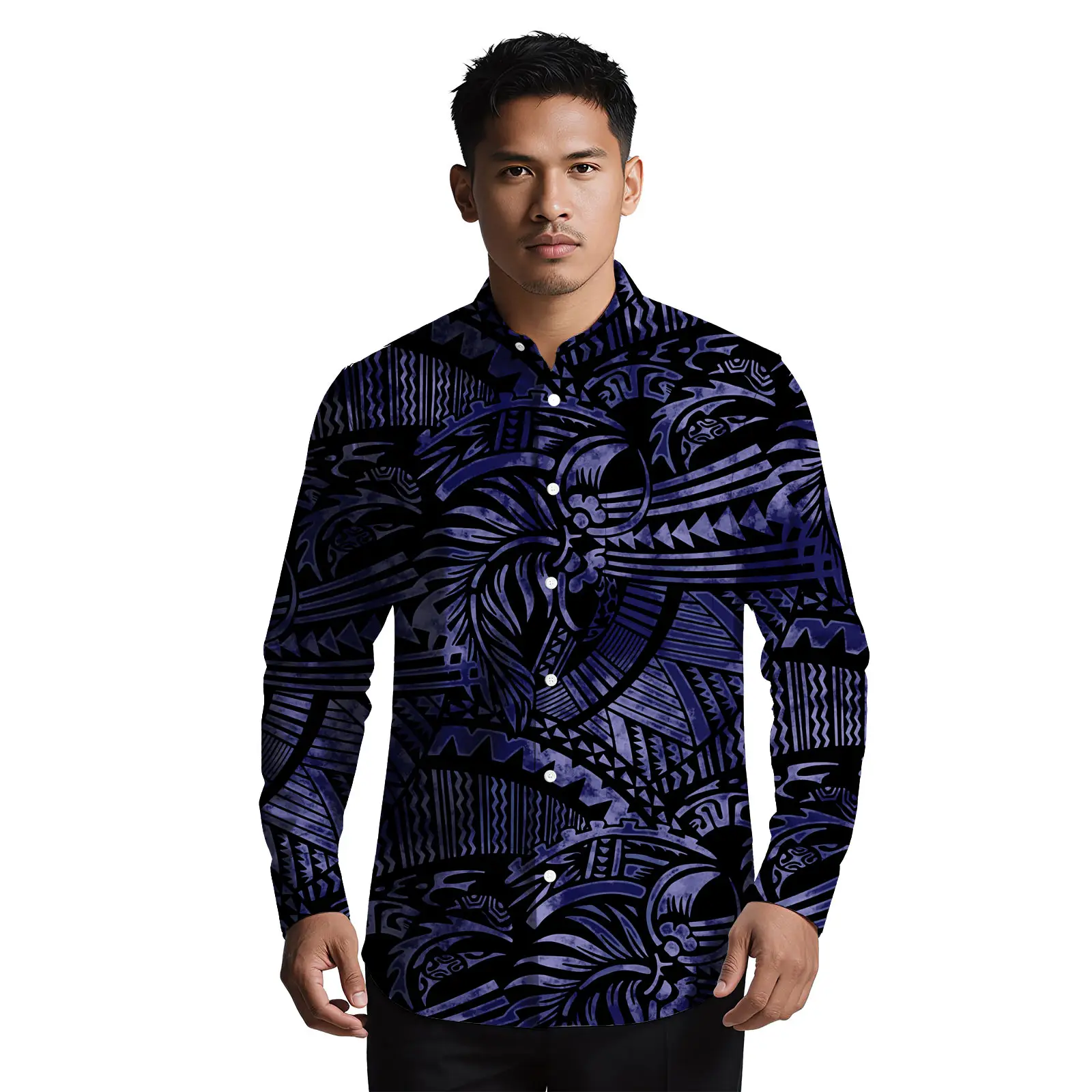 عيد الميلاد صور مخصصة البولينيزية القبلية تصميم الرجال زر تي شيرت ساموا الوشم تصميم ملابس للرجال قمصان هاواي ألوها #6