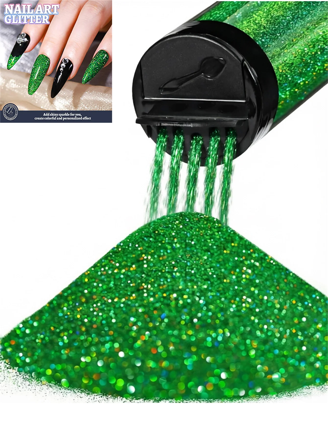 120ML Nagelglitzerpulver, Holographischer Ultrafeiner Glitzer, 1/128" Harzglitzerpulver, Metallisch Schillernder Glitzer für Bastelarbeiten