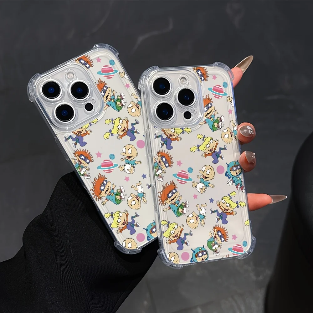 Simpatica custodia per telefono a tema anime per iPhone 16 15 14 13 12Pro Max con piastra posteriore morbida trasparente per evitare che cadono.