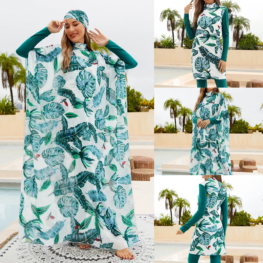 2023 costumi da bagno musulmani donne Modest Patchwork 4 pezzi Hijab Cover up Beach Pool Sport costume da bagno islamico Burkinis Wear costumi da