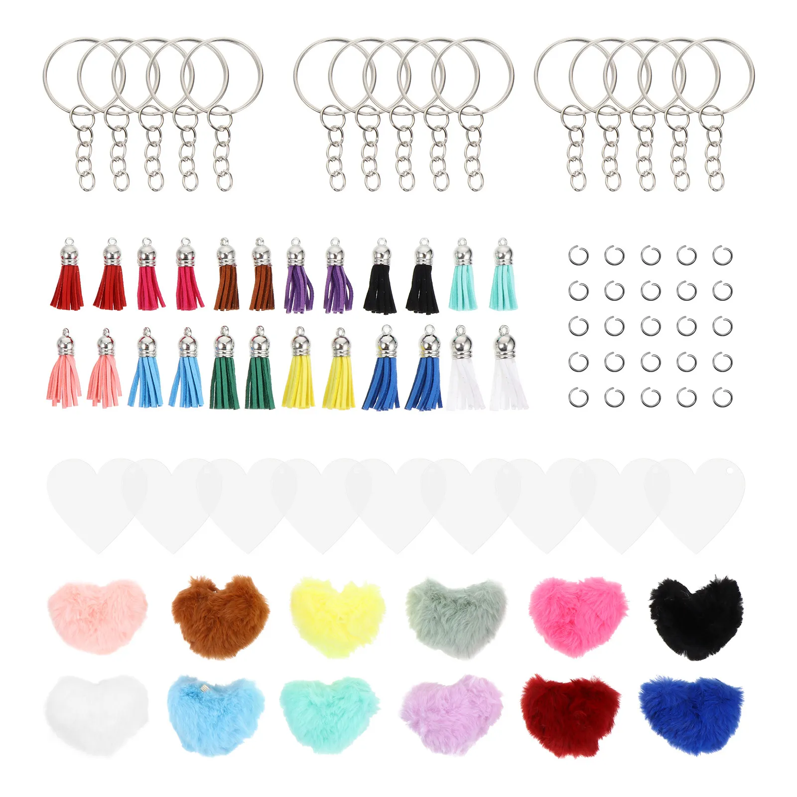 

1Set Heart Shape Acrylic Keychain DIY Materials Kit with Polyester Wool Balls Holes for Easy Assembly Decorative Pendant Making