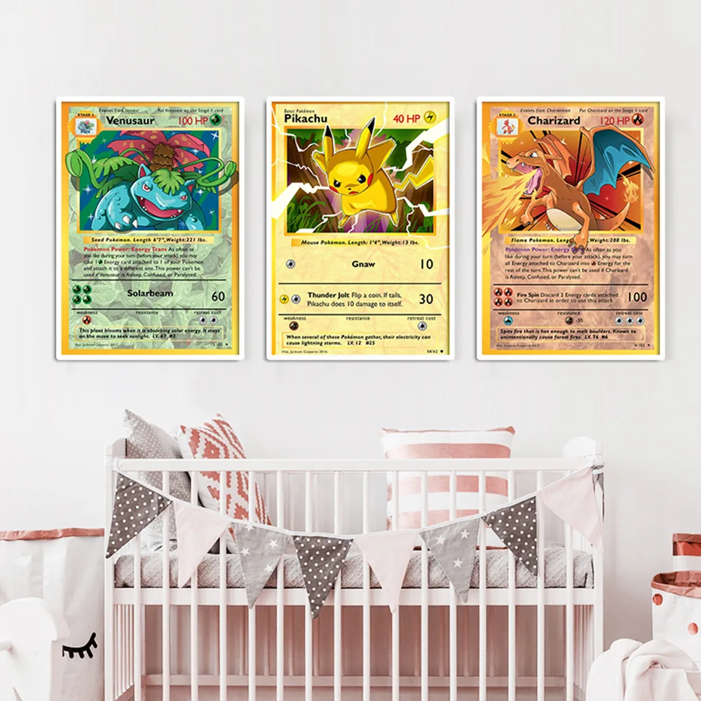 

Japanese Anime Peripheral Pokemon Poster Decor Pikachu Charizard Wall Art Watercolor Canvas Painting Modern Room Decor Picture