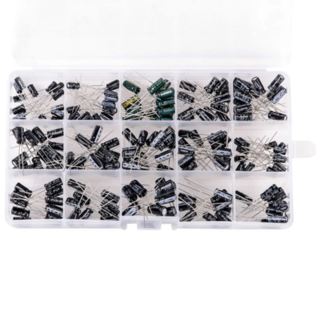 200 قطعة 15 قيم 0.1 فائق التوهج إلى 220 فائق التوهج مُكثَّف كهربائيًا صندوق تخزين من البلاستيك مجموعة المكثفات متنوعة