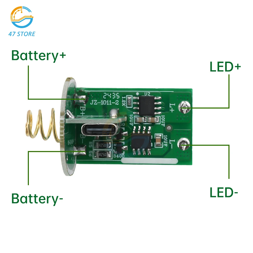 Type-c /Micro USB Single 3~4.2V Lithium Flashlight LED Drive PCB Circuit Board DIY Light Accessories for 18650 /26650 Batteries