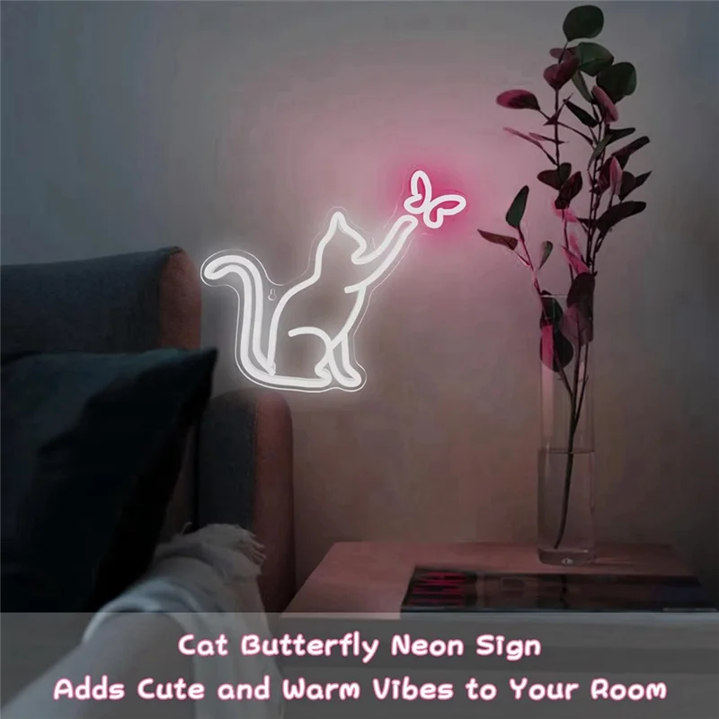 القط النيون USB بالطاقة عكس الضوء التبديل فراشة LED ضوء النيون جدار ديكور لغرفة النوم عيد ميلاد الاطفال فتاة هدية-ABXK