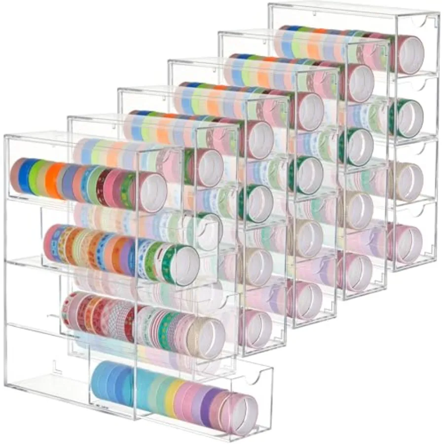 

6 Pack Acrylic Washi Tape Organizer Clear Washi Tape Storage Holder with 4 Sliding Drawers Desk Accessories Display Caddy Craft
