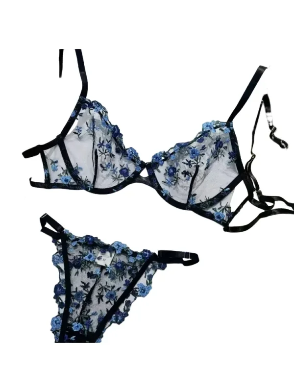 

KUCLUT Elegant Lingerie Set-Floral Embroidery Semi-Transparent Bra & Brief,Black Sensual Women's Underwear Luxury Intimates