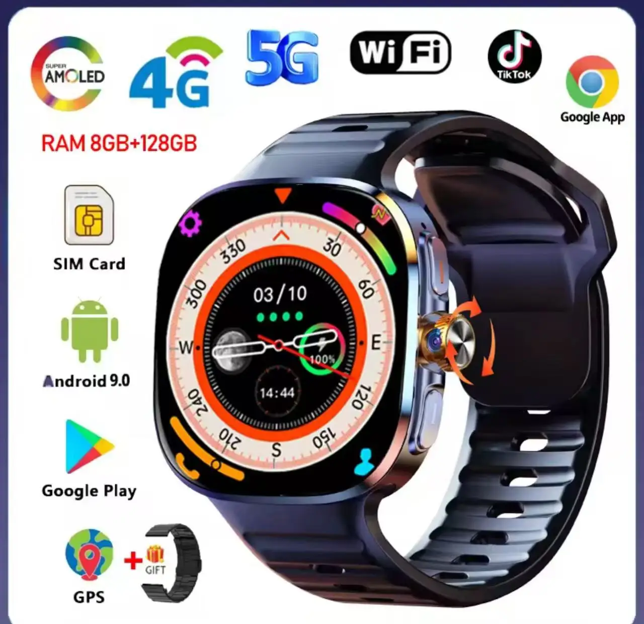 M99 4G Smartwatch Schermo Amoled di grandi dimensioni da 2,4 pollici 4G/5G LTE Android 10.0 Smart Watch per uomo Batteria 2100Mah Standby lungo