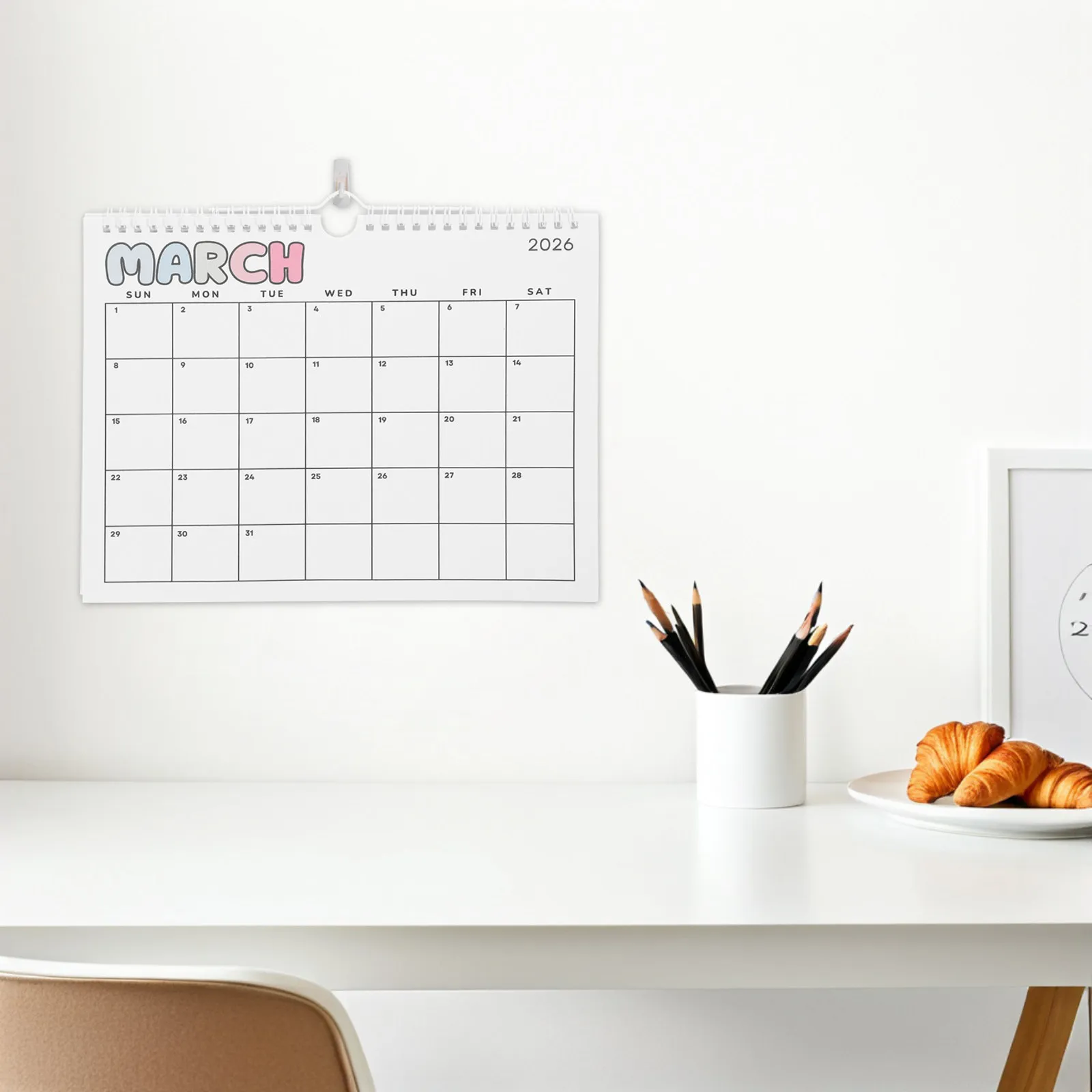 

2026 Wall Calendar Large Monthly Spiral Bound Hanging Planner for Home Office Scheduling Organization Cute Cartoon Alphabet