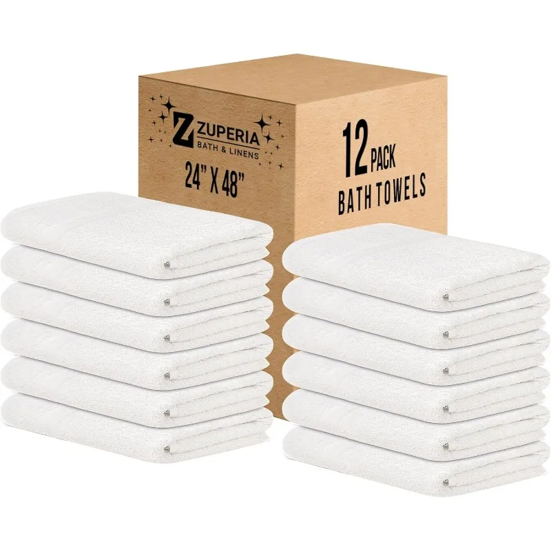

Белые банные полотенца оптом — 24 x 48 дюймов, экономичные легкие полотенца из 100% хлопка для коммерческого использования — быстросохнущие, ультра-S