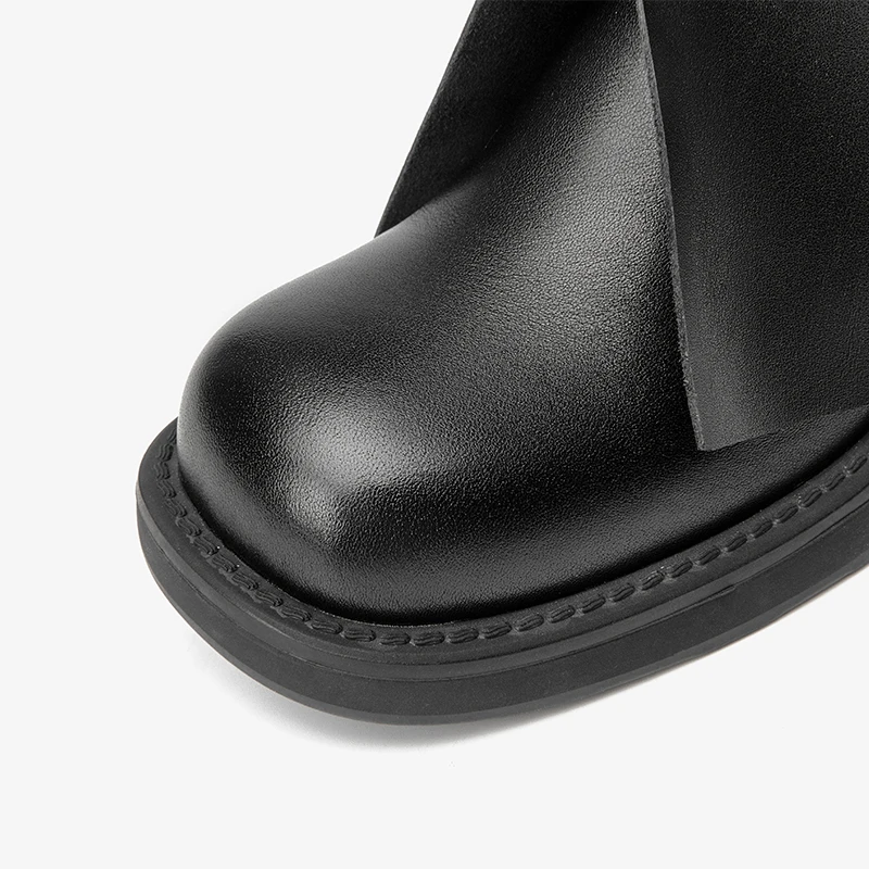 BEAUTODAY Tube Boots Women Genuine Cow Leather Solid Color Slip-on Round Toe Thick-Soled Ladies Shoes Handmade 01481 image 5