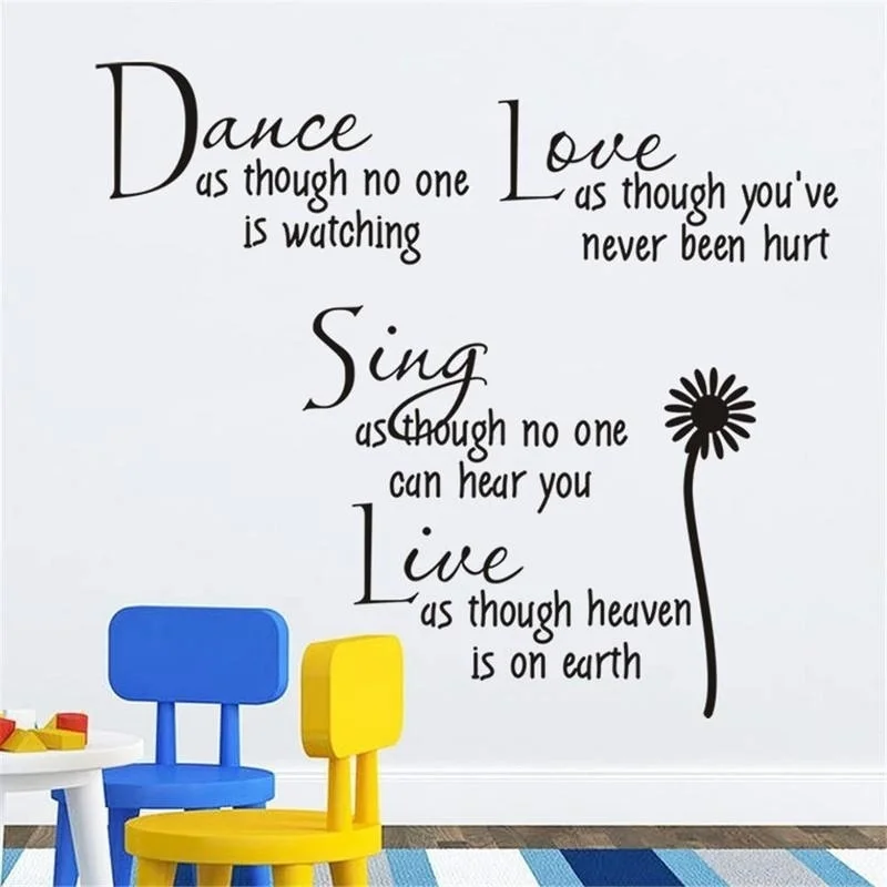 Dance Love Sing Live Quotes Wall Decals Pvc Wall Stickers Home Decor Bedroom Diy Wall Art Flower Poster Mural