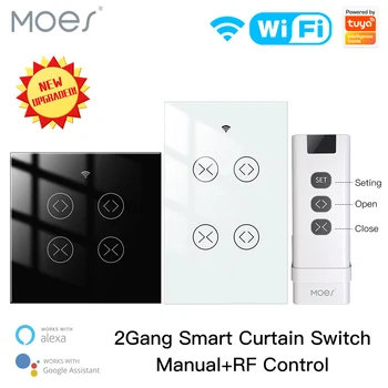 MOES Tuya Smart Life WiFi RF 2 Gang Interruptor cego de cortina dupla para motor elétrico de persiana em rolo com Google Home Alexa