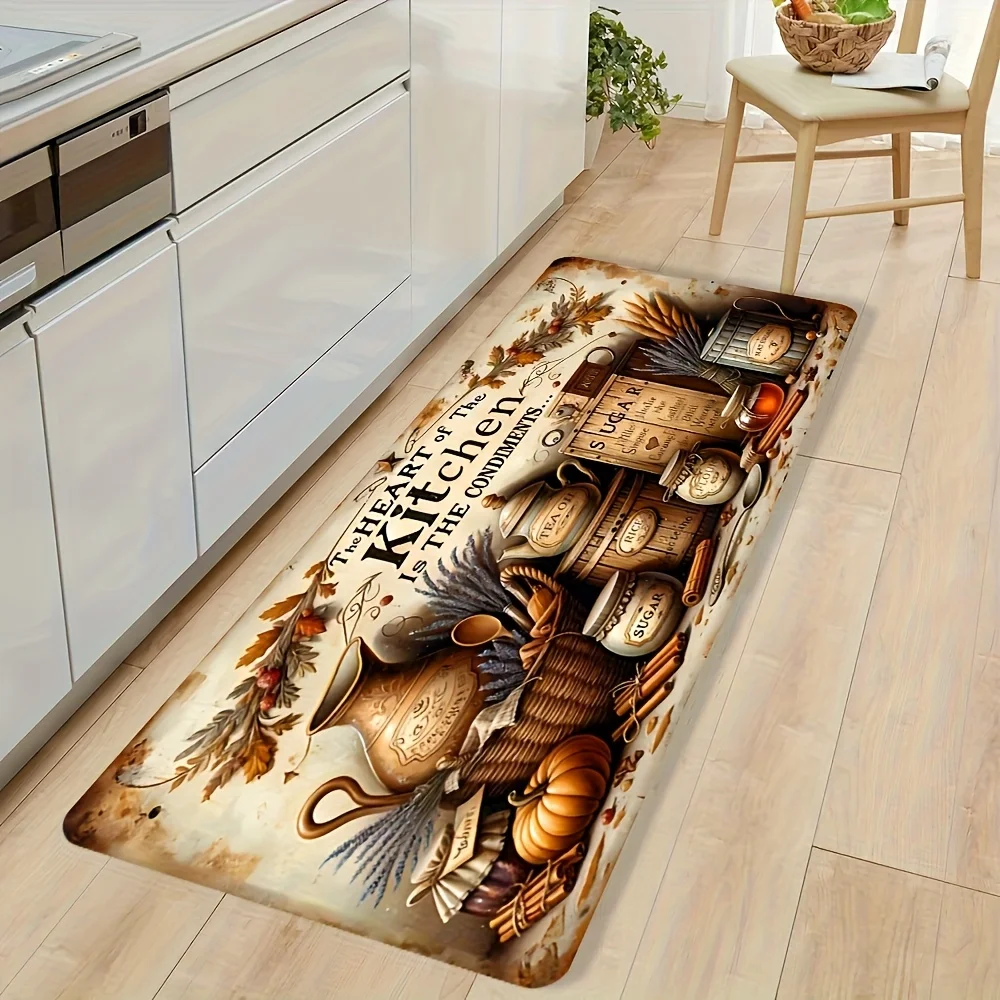 Vintage Autumn Pumpkin Spice Jar Kitchen Heart Quote Runner Rug, non-slip carpet, rustic harvest mat kitchen entryway hall aisle