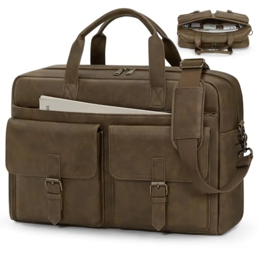 Messenger Bag for Men 16 Inch Leather Laptop Bags Work Computer Briefcase Vintage Mens Satchel Shoulder Bag for Work Office Bus