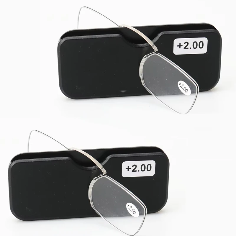 2pcs Ultra-Lightweight Clip-On Nose Reading Glasses Men Includes Protective Case Square Women Hyperopia Presbyopia Glasse