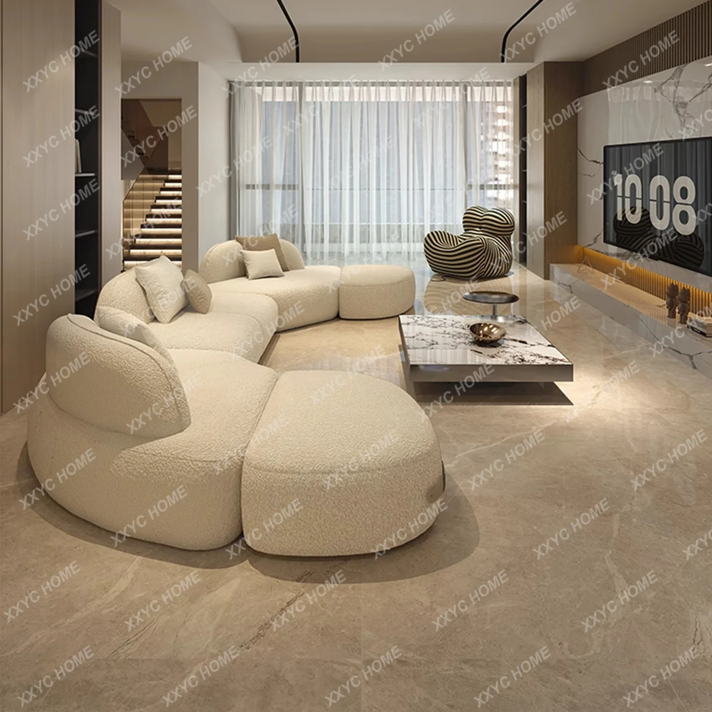XX new fabric pebble module sofa simple two-color contrasting arc
