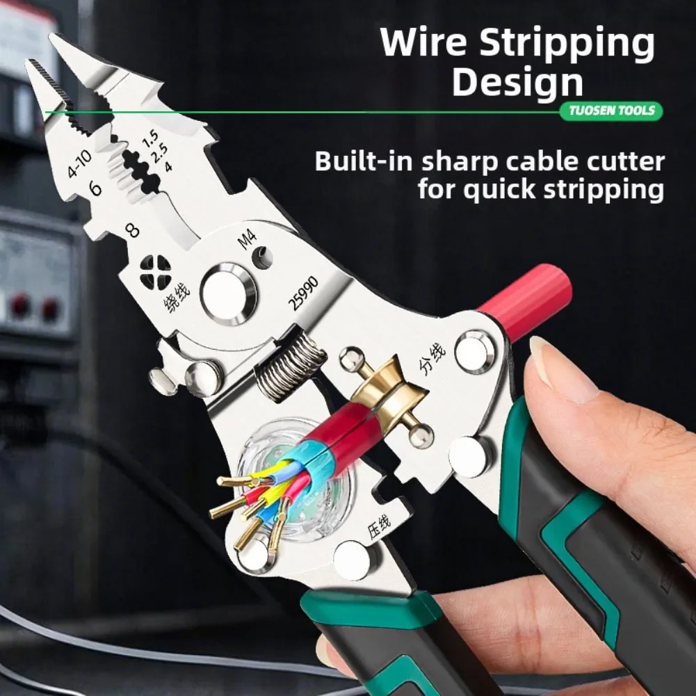 Zusammenklappbare Abisolierzange für elektrische Prüfung, All-in-One-Elektriker-Zange, Abisolierzange, Schneider, Spannungsprüfer, Werkstück