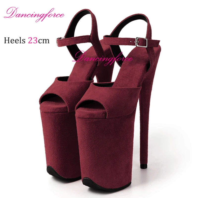 Sexy 9 Inches 23CM Faux Suede Exotic Platform Pole Dance Shoes Women Sexy Stage Show Stripper High Heels Sandals