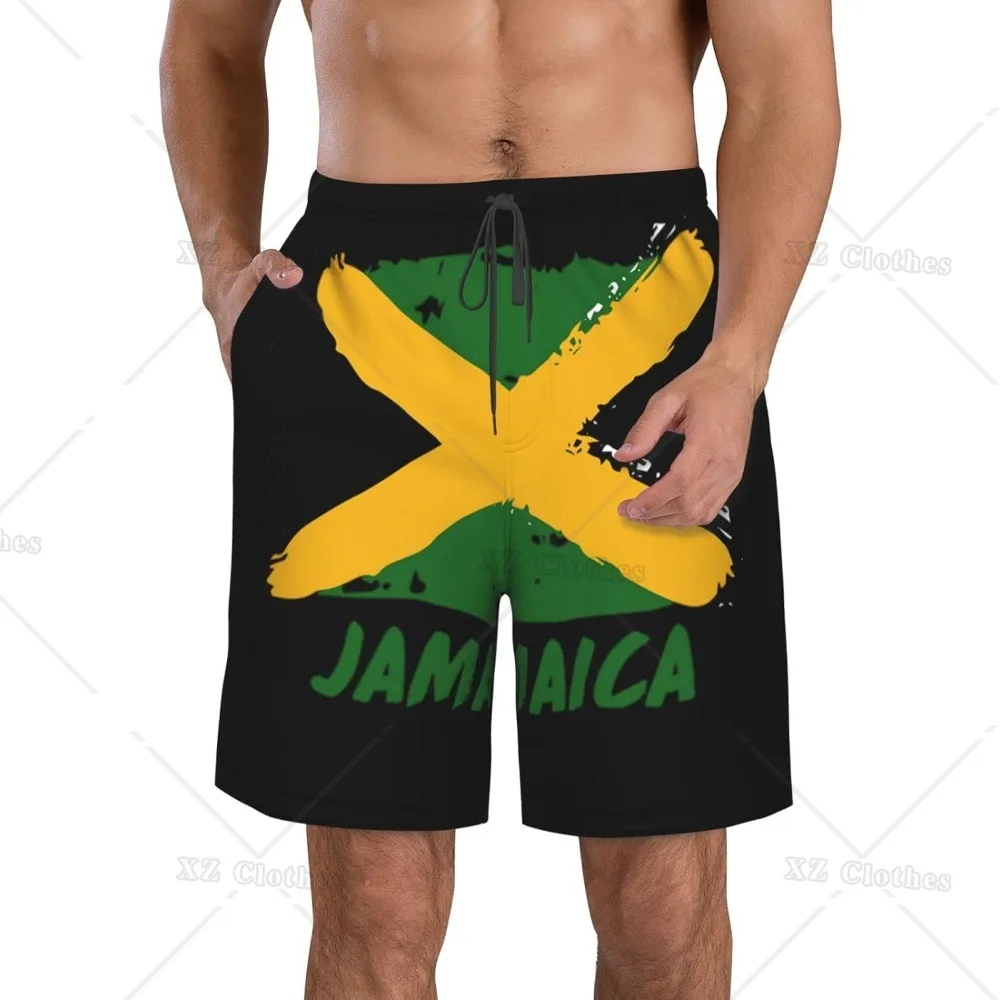 Jamaica Flag Print Men's Swim Trunks Quick Dry Board Shorts Beach Swimsuit with Side Pockets and Mesh Lining for Holiday Party