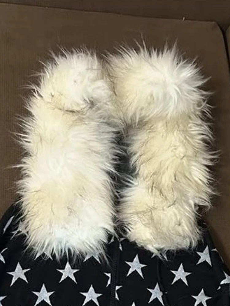 الرجعية الأمريكية الشتاء معطف الموضة المرأة فضفاضة تناسب الفراء طوق ستار طباعة هوديس عادية شيك دافئ Vintage ملابس عصرية أنيقة