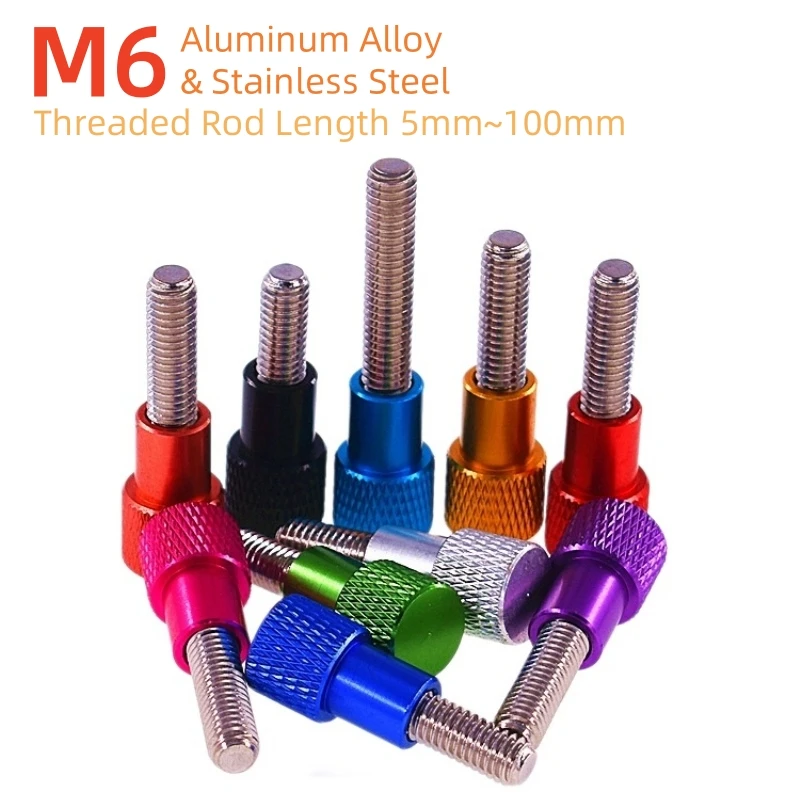 

2pcs M6 Aluminium Hand Grip Knob Bolts Lengthening Stainless Steel Threaded Rod Knurled Thumb Screw Handle Step Screw Anodizing
