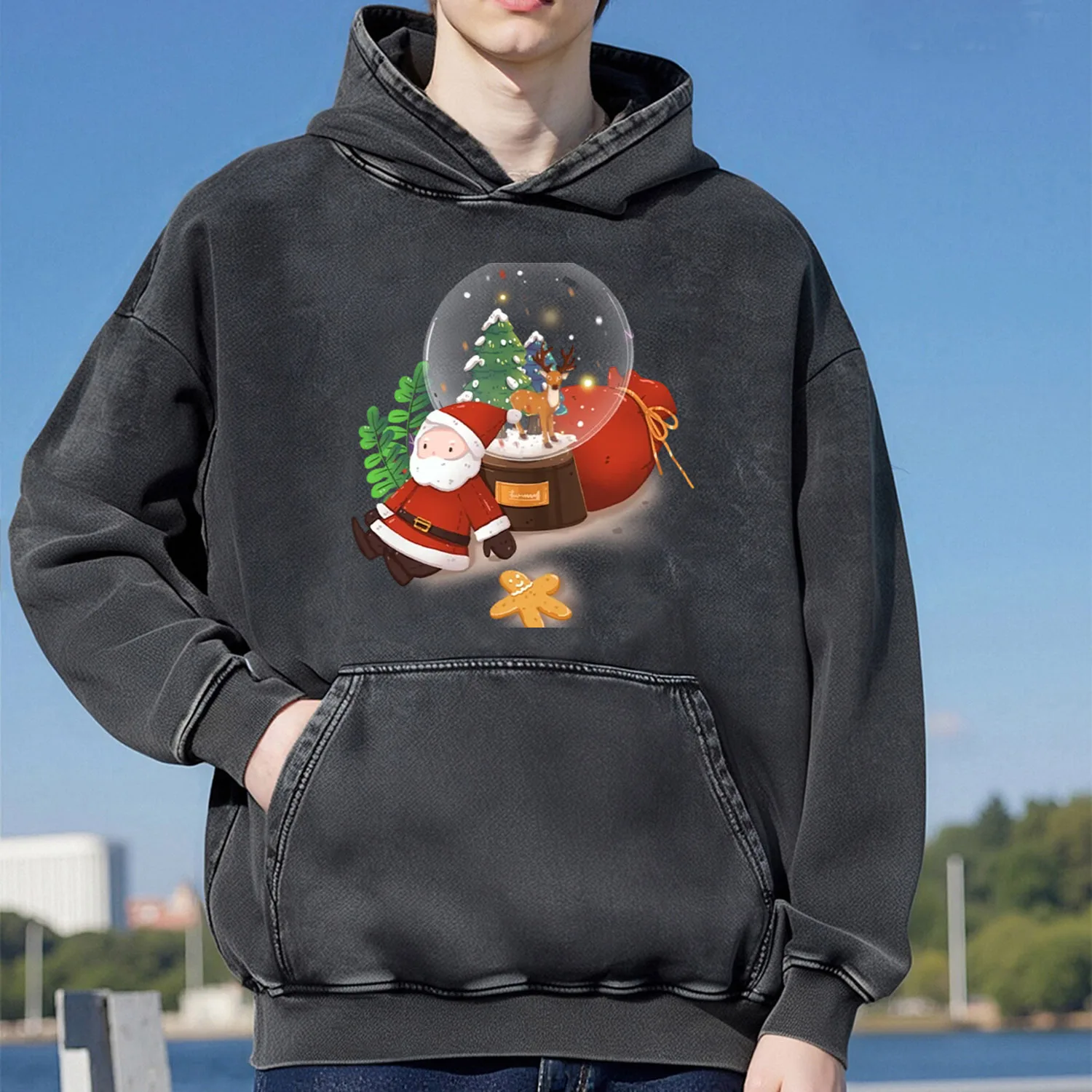 سانتا كلوز نمط ريترو غسلها مقنعين البلوز للرجال والنساء ملابس رياضية كاجوال القطن موضة ملابس الشارع 400G