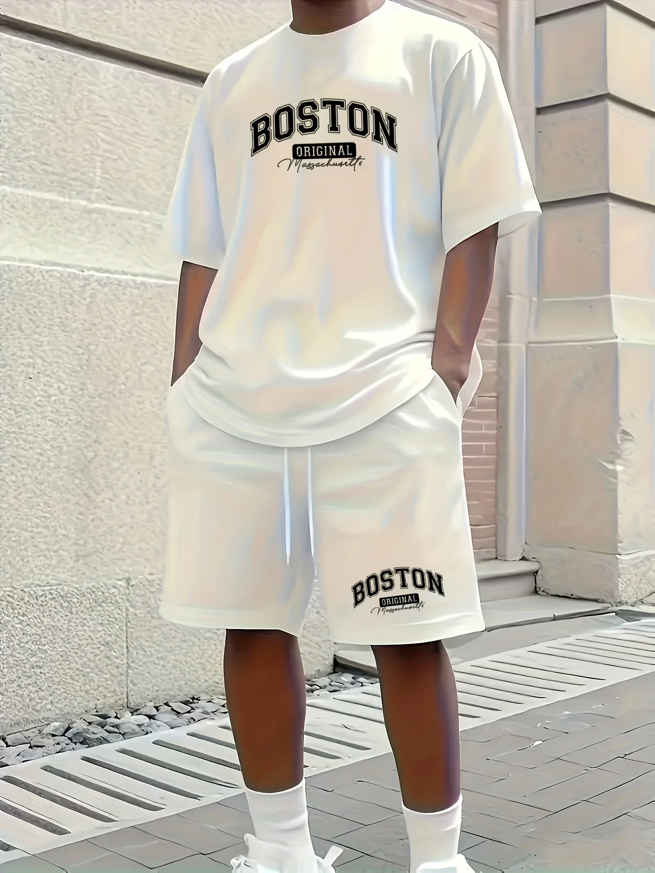 

2026 Summer Boston Print Men's Sports Suit Sports T-shirt+Shorts Jogging Casual Sports Set Plus Size Sports Set 2-piece Top