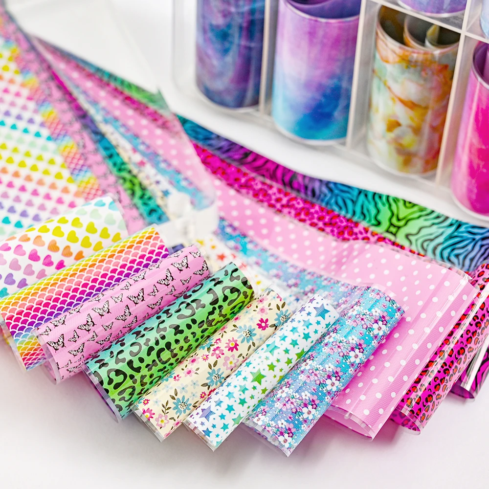 100 Patterns Animal Nail Foils 10ROLLS BOXED Transfer Paper Stickers Sliders DIY Water Marble Boxed Nail Foil NZ-1H