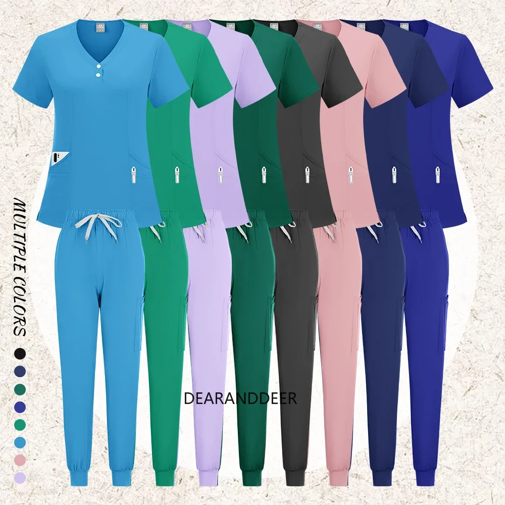 

Hospital pharmacy dental clinic work medical uniform doctor medical accessories short sleeve V matte color slow running suit