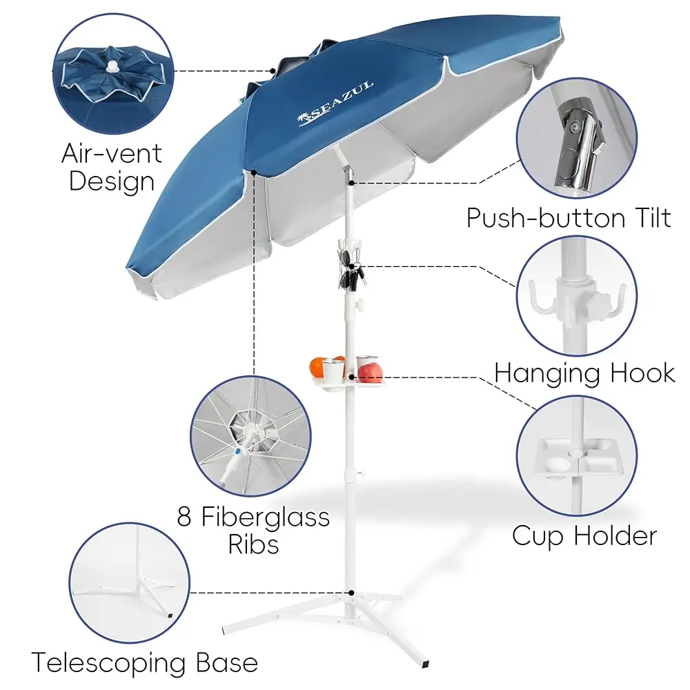 مظلة شمسية بطول 6.5 أقدام، مظلة محمولة مع حامل للرياضة، قابلة للتعديل وخفيفة الوزن، حماية من الشمس، أزرق #2