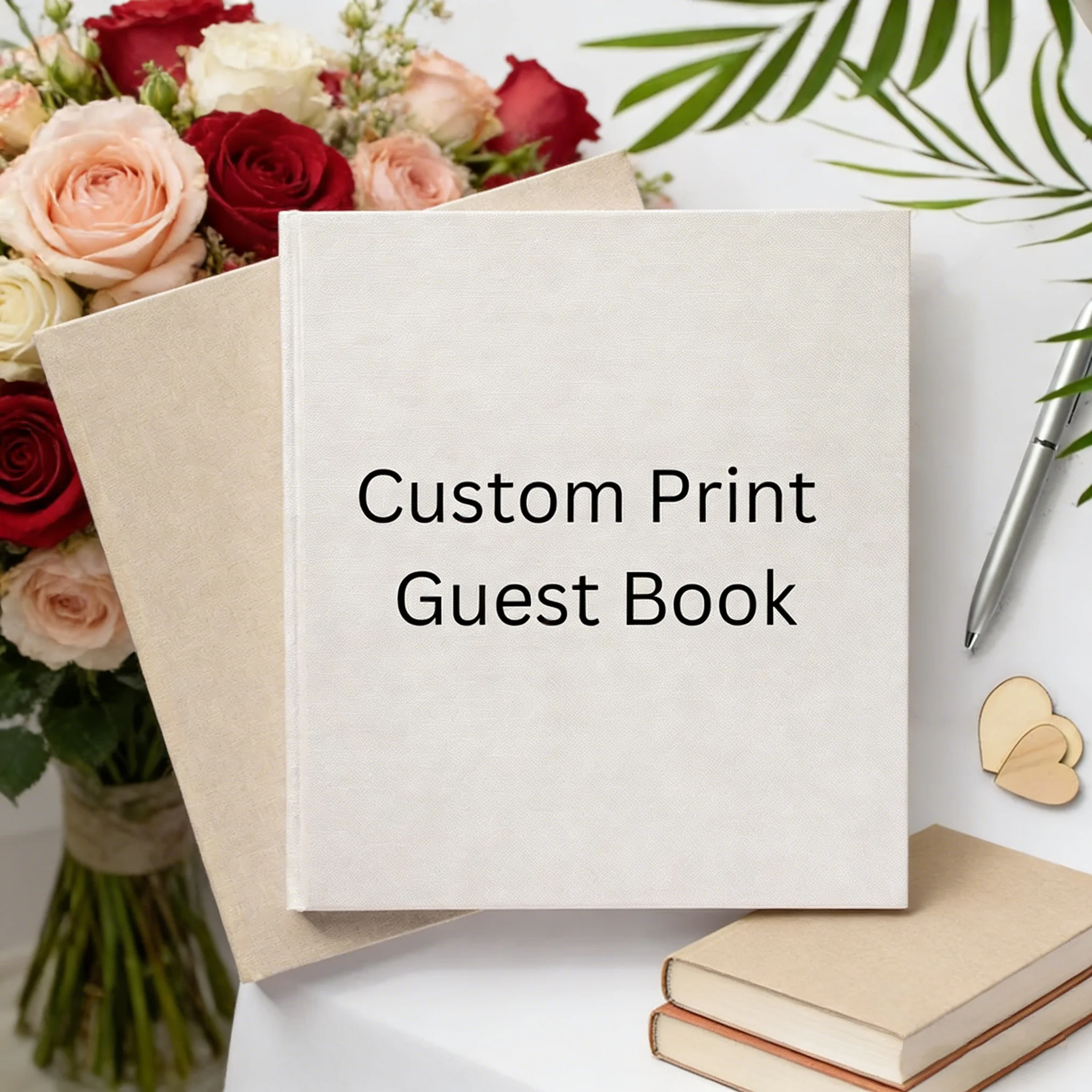 

Large High Quality Custom Print Bespoke Guest Book, 88 Pages (176 Sides), Pearlescent Ivory & Natural Linen Finish Options