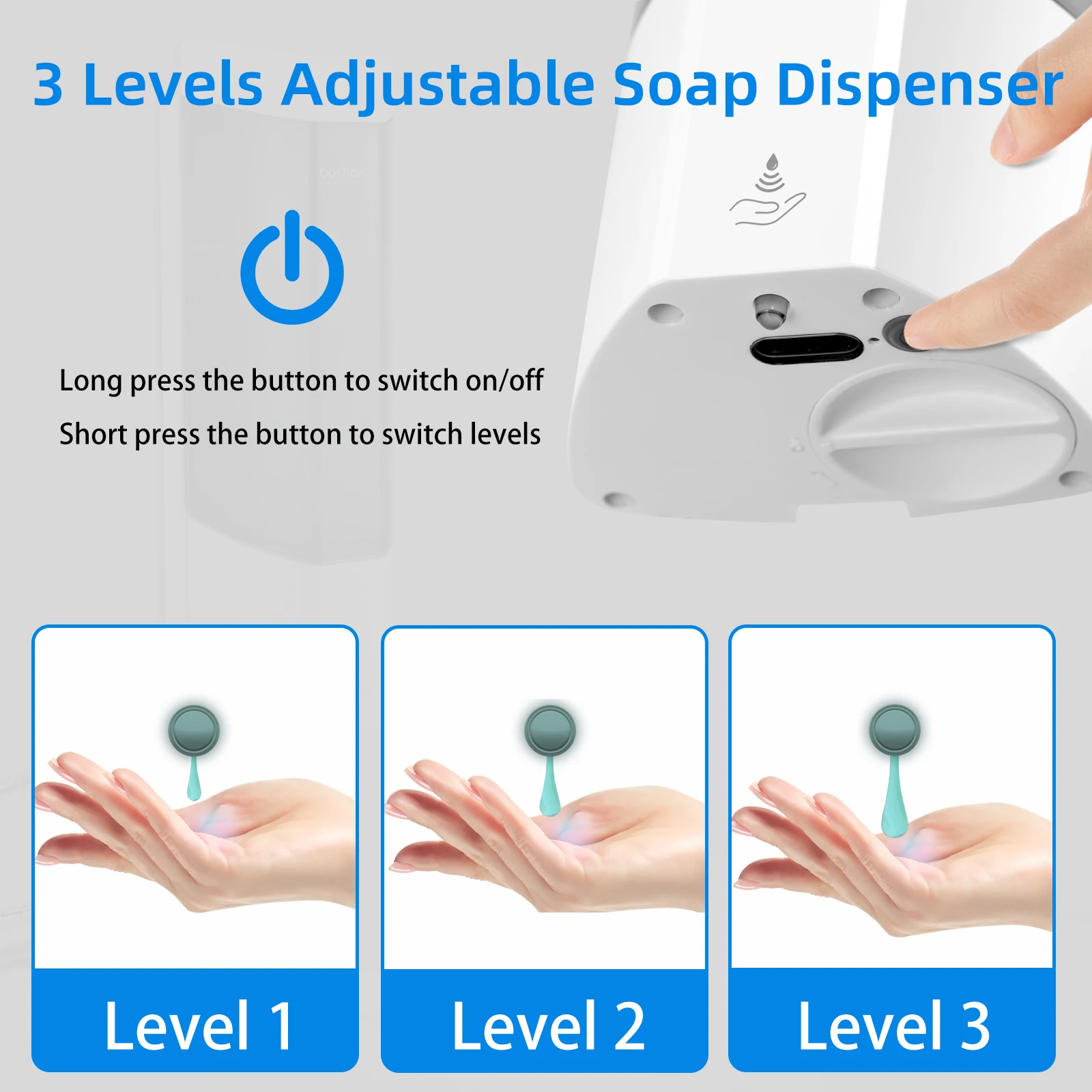 Automatic Wall-mounted Liquid Soap Dispenser, Touchless, Battery Operated, Hand, 700ml