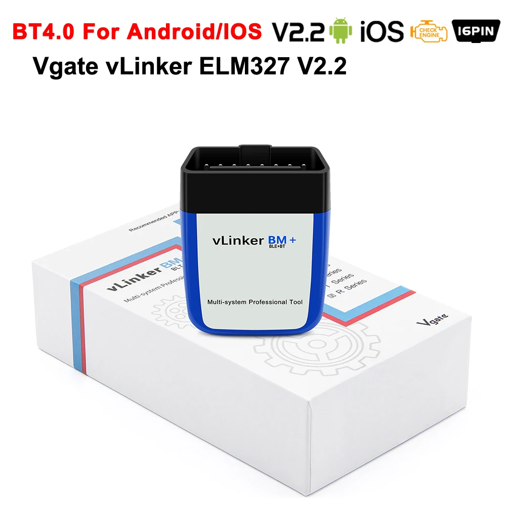 For Vgate vLinker BM+ V2.2 ELM327 OBD Scanner Bluetooth 3.0/4.0 OBD2 Car Diagnostic Tools Work With Bimmercode ELM 327 For BMW