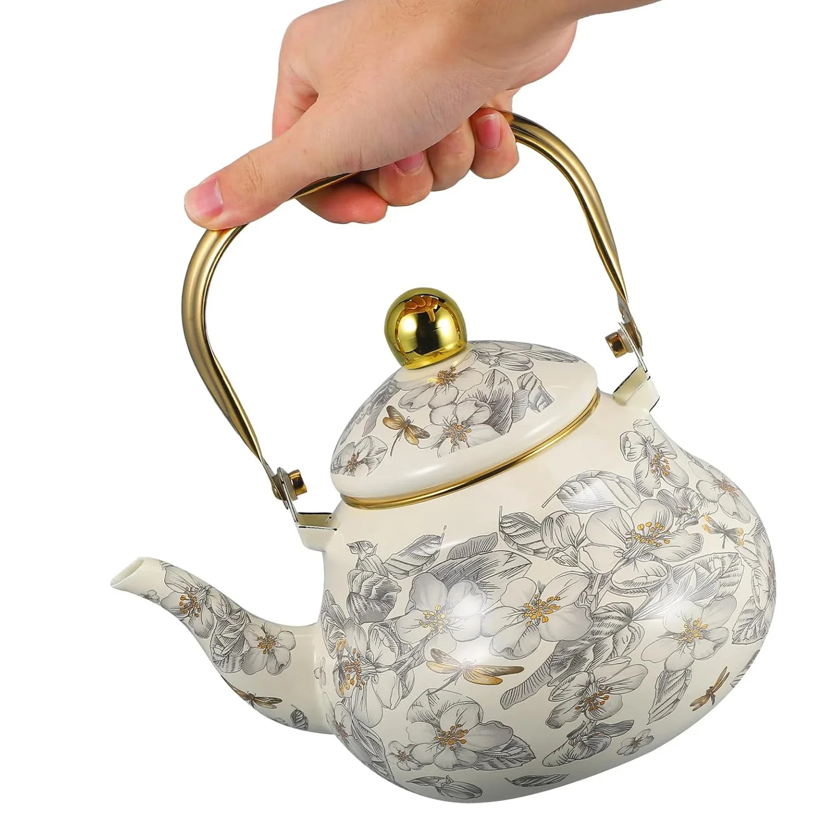 

Чайник в европейском винтажном стиле 2026 года, грушевидный, с ручкой из нержавеющей стали с золотым узором в виде стрекозы, элегантный чайник для кофе и чая