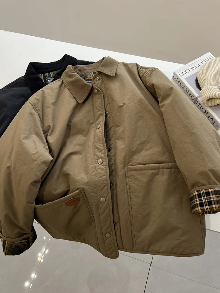 

Women's down Cotton Jaet Stand Collar Patchwork Hidden Button Winter Faion High-End Feelings Workwear Thiened Long Sve