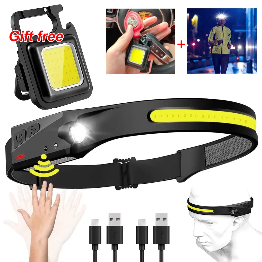 1/2/3PCS LED Inductie Koplamp Camping Zoeklicht USB Oplaadbare Koplamp Led Hoofdlamp Werklamp met Ingebouwde Batterij